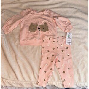 6M Baby Girl Carters 2 Piece Pink Puppy 6 Month Outfit Set